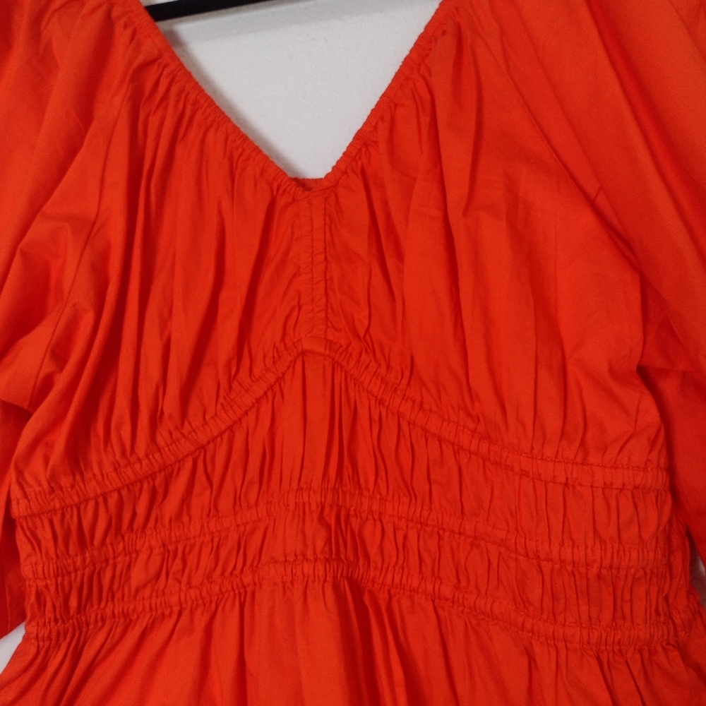 Old Navy Darling Clementine Orange Puff Sleeve Waist Defined Cotton Mini Dress - Picture 8 of 11